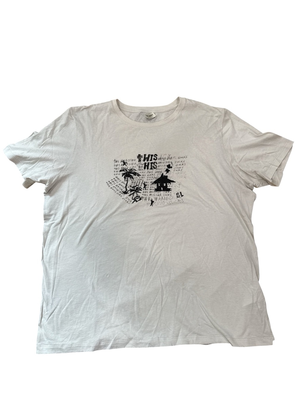 Saint Laurent White Graphic Short Sleeve Tee with Black Print